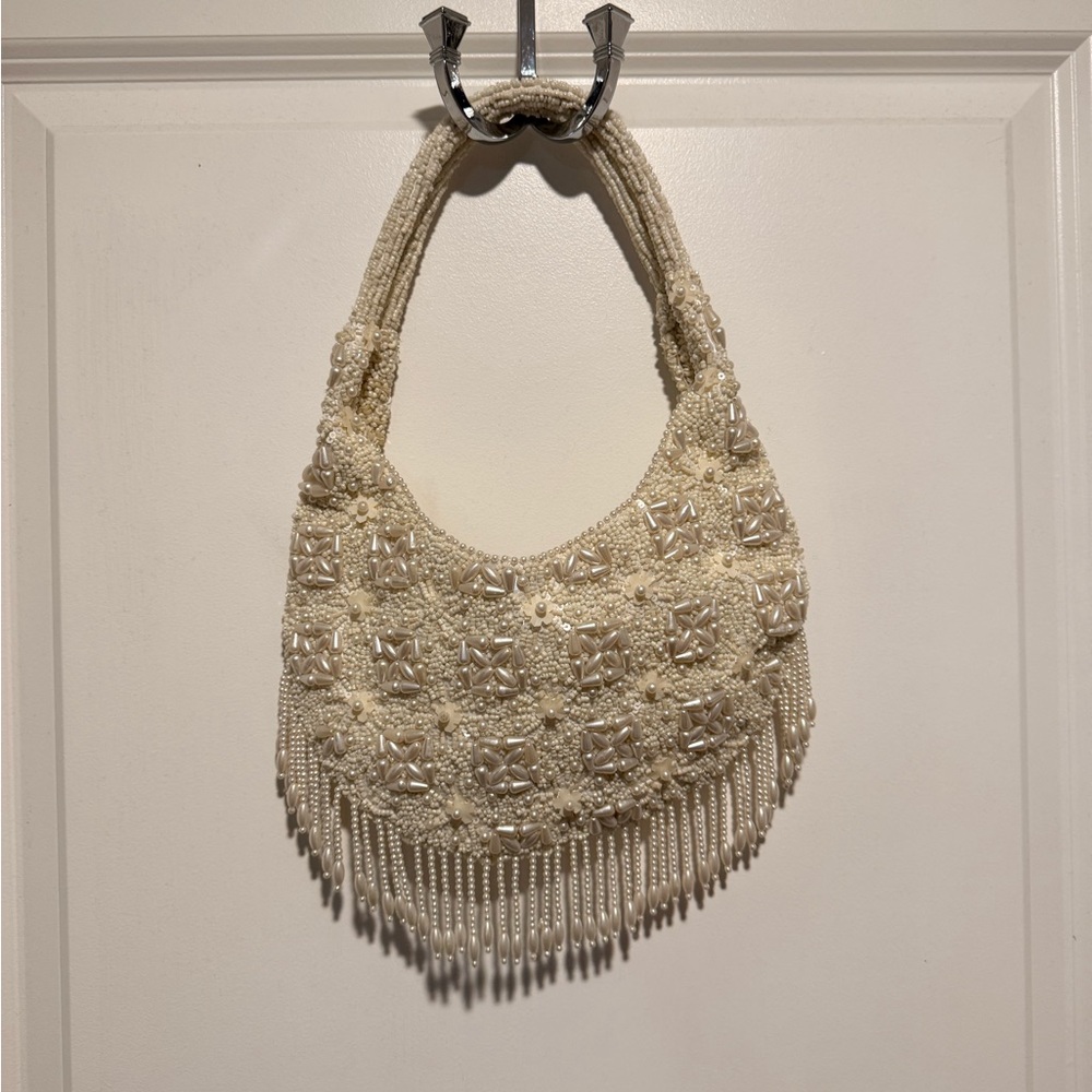 Elegant Cream Beaded Women's Bag